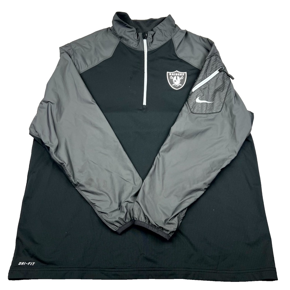 Nike Dri Fit On Field Hybrid Oakland Raiders Football Jacket Mens 2XL Black Gray